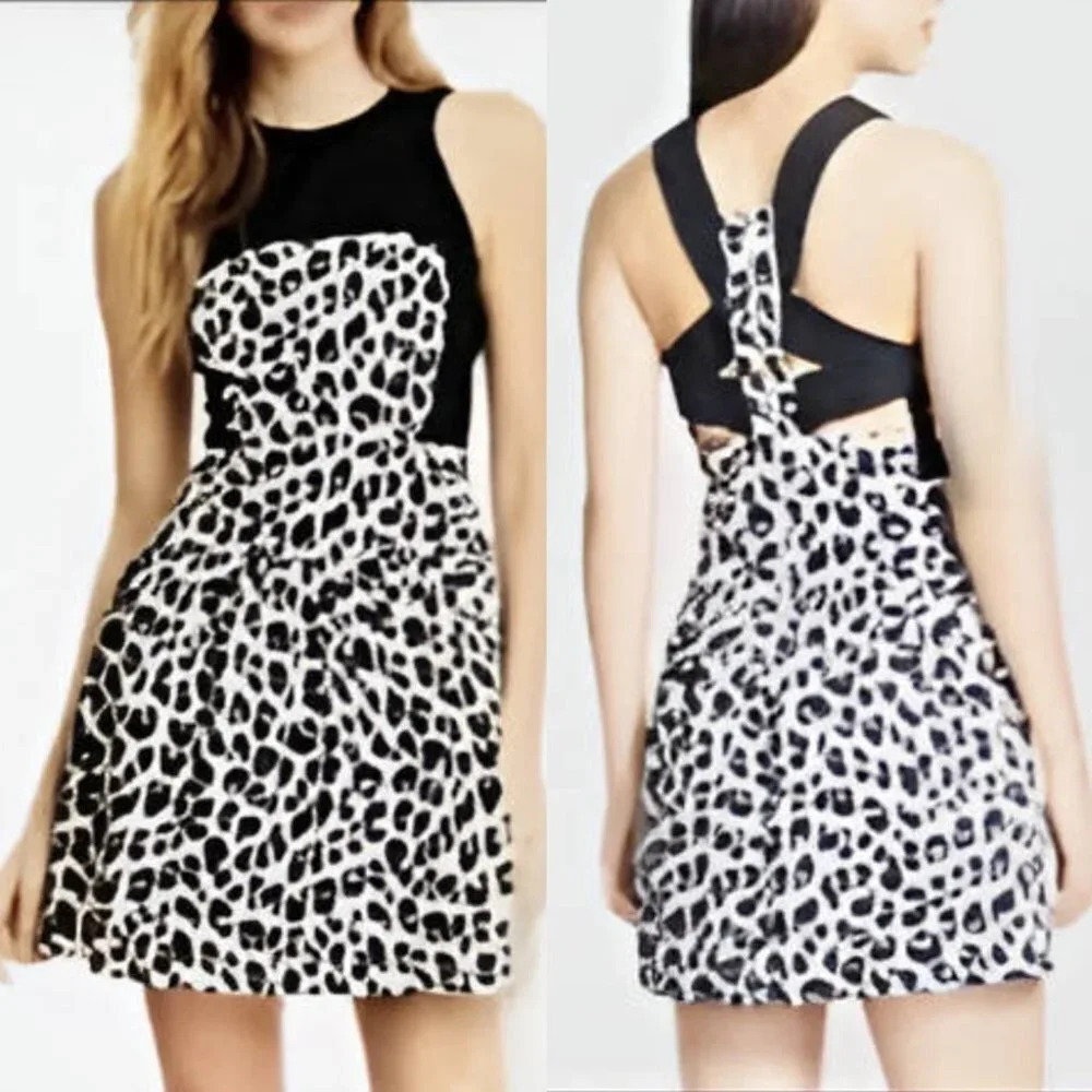 French Connection Leopard Print Racerback  Cocktail Dress
